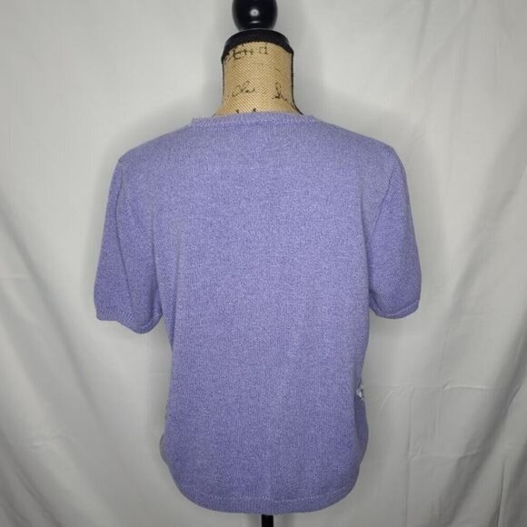 Vintage 90s Embroidered Heart Grandmacore Purple Top - Picture 3 of 10